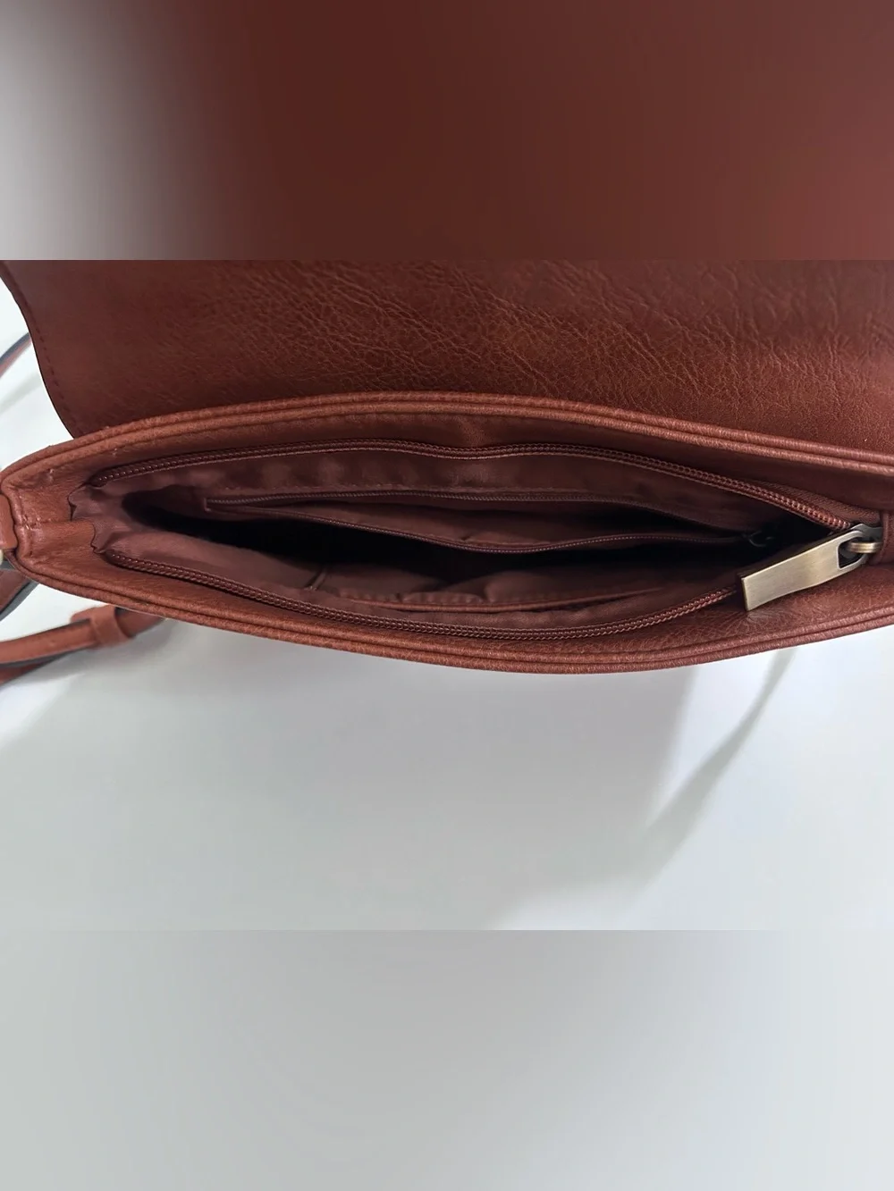 Brown Leather Crossbody Bag with Textured Flap